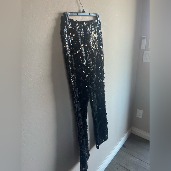 Lulus Womens Black Sequin High Rise Trouser XS NWT Glam Night Out Date Night - Picture 2 of 5